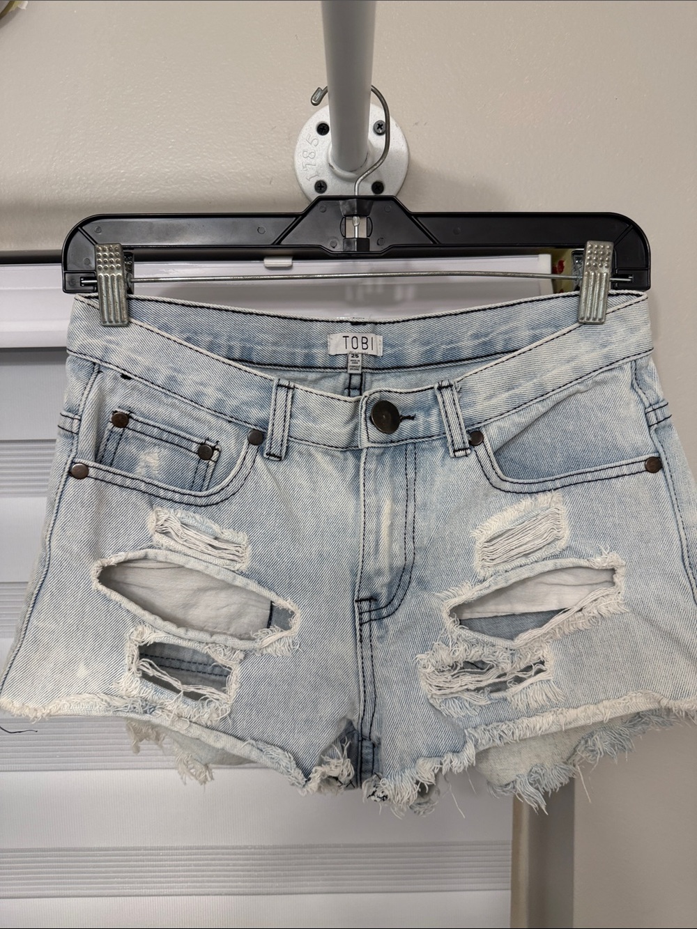 Tobi Light Blue Distressed Denim Cutoff Shorts
